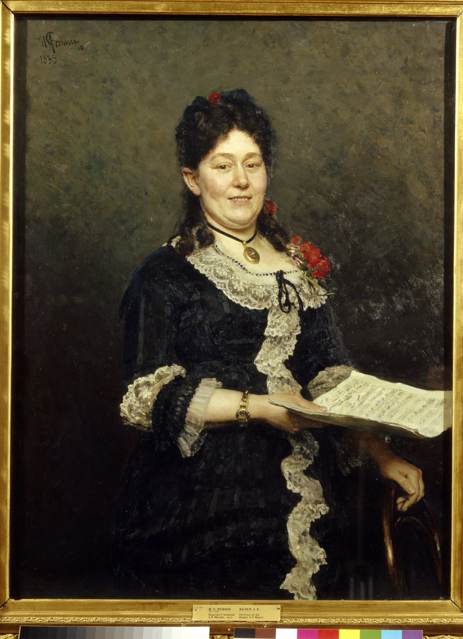 Portrett av sopransangerinnen Alexandra Molas (1845-1929). (Portrett av operasangeren A. Molas). Maleri av Ilya Yefimovich Repin (Ilia Repin) (1844-1930), olje på lerret av Ilya Efimovich Repin