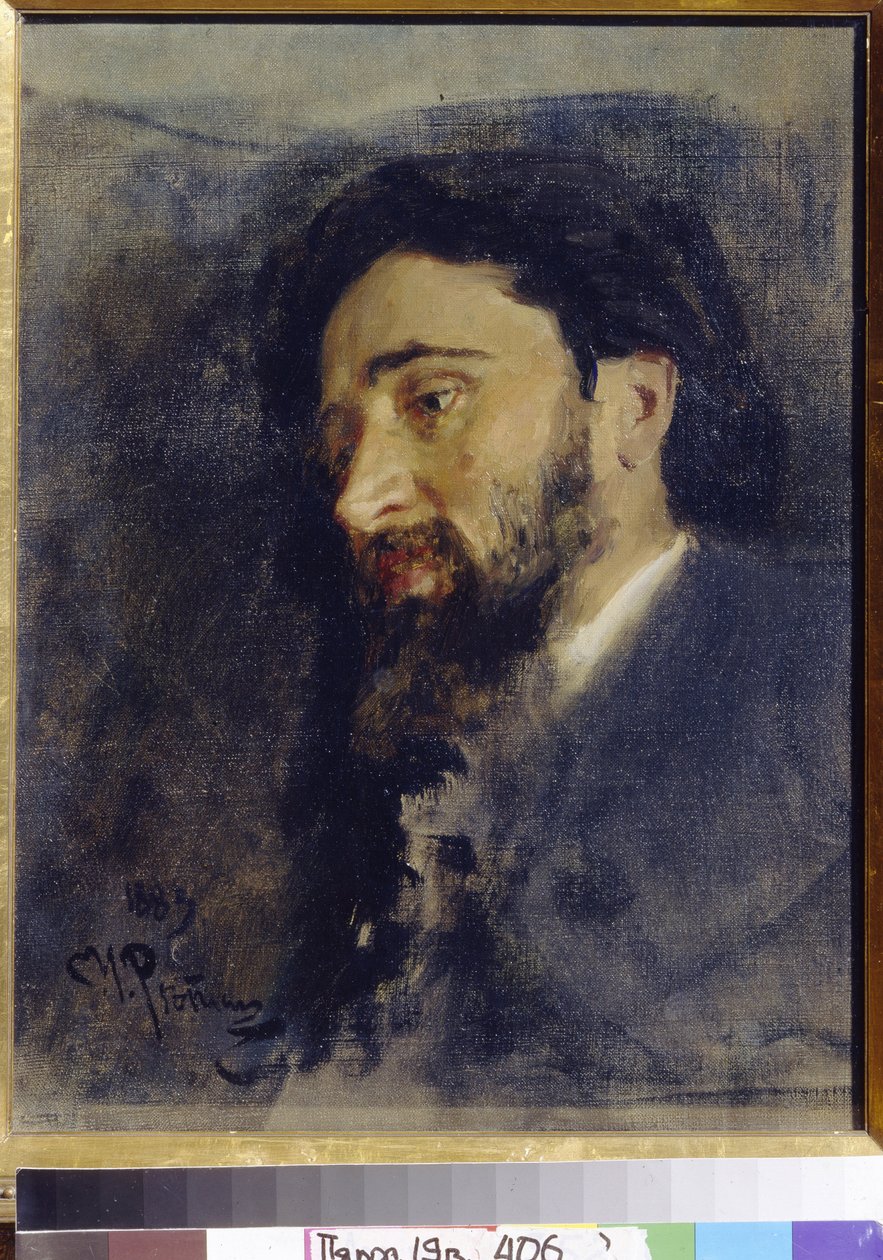 Portrett av forfatteren Vsevolod Mikhailovich Garchine (1855-1888). (portrett av forfatteren V. M. Garshin). Maleri av Ilya Refimovich Repin (Ilia Repin) (1844-1930), olje på lerret av Ilya Efimovich Repin