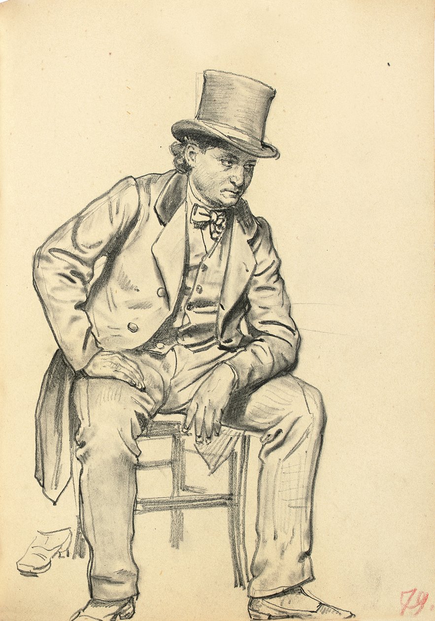 Sittende mann, arm lener seg på benet, ca. 1872-1875 av Ilya Efimovich Repin