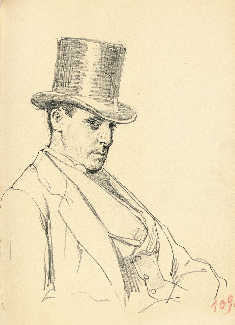 Sittende mann med topphatt, ca. 1872-1875 av Ilya Efimovich Repin