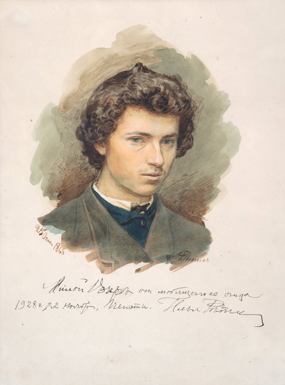 Selvportrett - Repin, Ilya Yefimovich (1844-1930) - 1866 - Akvarell på papir - 35x26 - Privat samling av Ilya Efimovich Repin