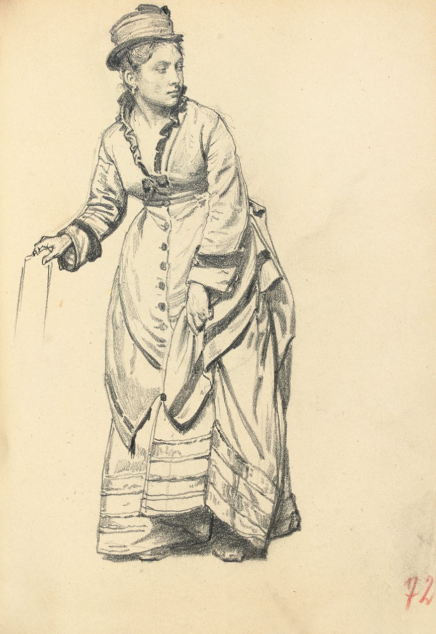 Stående kvinne som holder kjolen sin, ca. 1872-1875 av Ilya Efimovich Repin