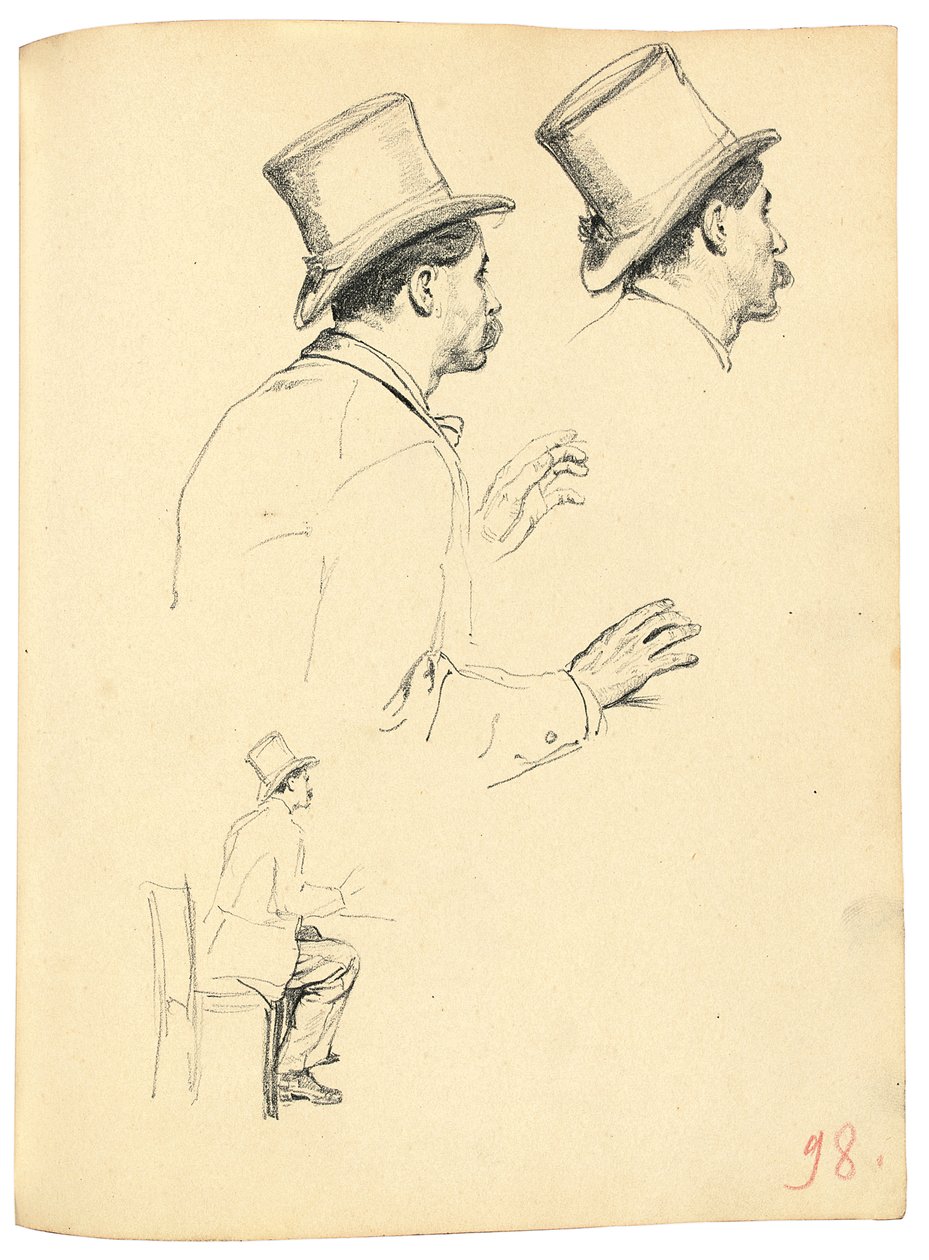 Studier for "A Parisian Cafe": Sidevisning av mannens hode med hatt, ca. 1872-1875 av Ilya Efimovich Repin