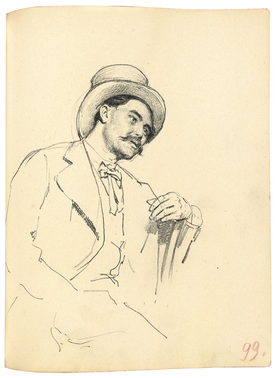 Studie for "A Parisian Cafe": Sittende mann med hatt, ca. 1872-1875 av Ilya Efimovich Repin