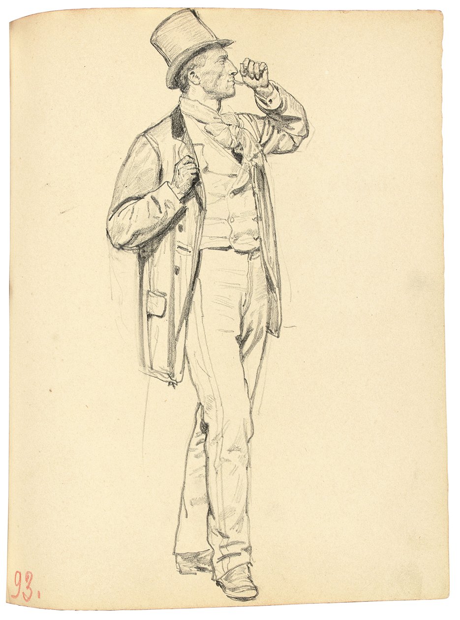 Studie for "A Parisian Cafe": Stående mann med løftet arm, ca. 1872-1875 av Ilya Efimovich Repin