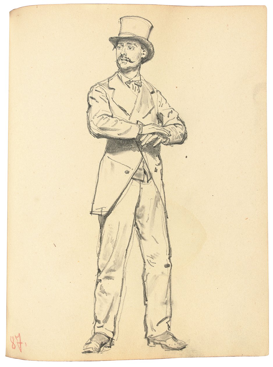 Studie for "A Parisian Cafe": Stående mann med hatt, bena fra hverandre, ca. 1872-1875 av Ilya Efimovich Repin