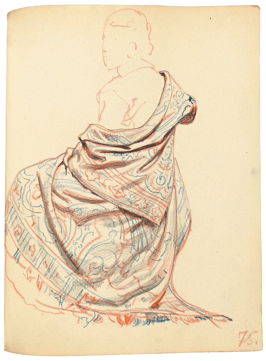 Studie for "A Parisian Cafe": Studie av kjole for sittende kvinne, ca. 1872-1875 av Ilya Efimovich Repin