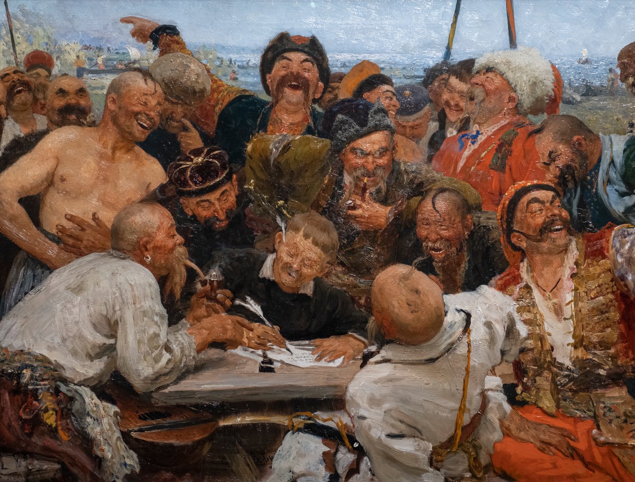 ZAPOROGUES-KOSAKKENE SKRIVER ET BREV TIL SULTANEN AV TYRKIA av Ilya Efimovich Repin