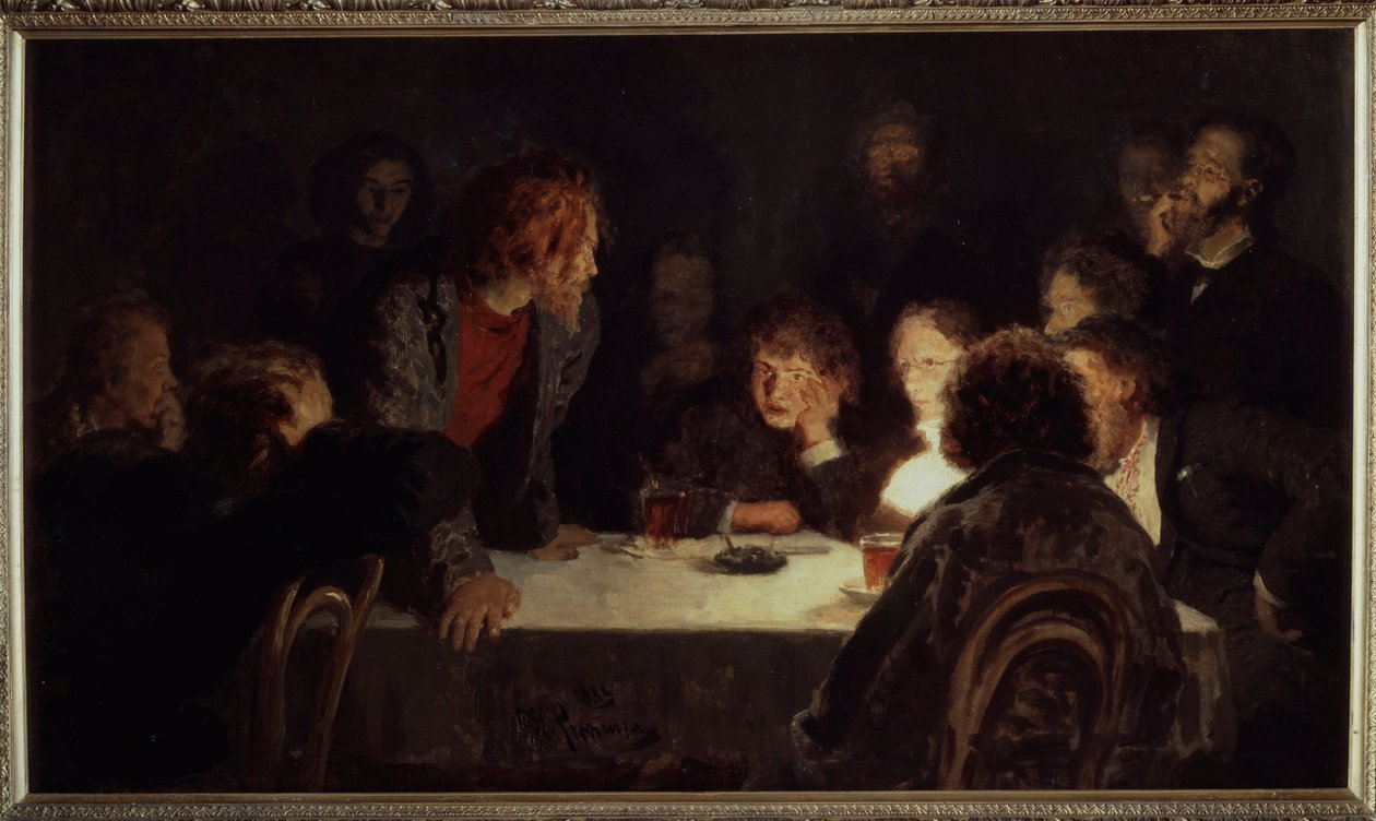 Et revolusjonerende møte. Maleri av Ilya Repin (Ilia Repin) (1844-1930), olje på lerret av Ilya Efimovich Repin