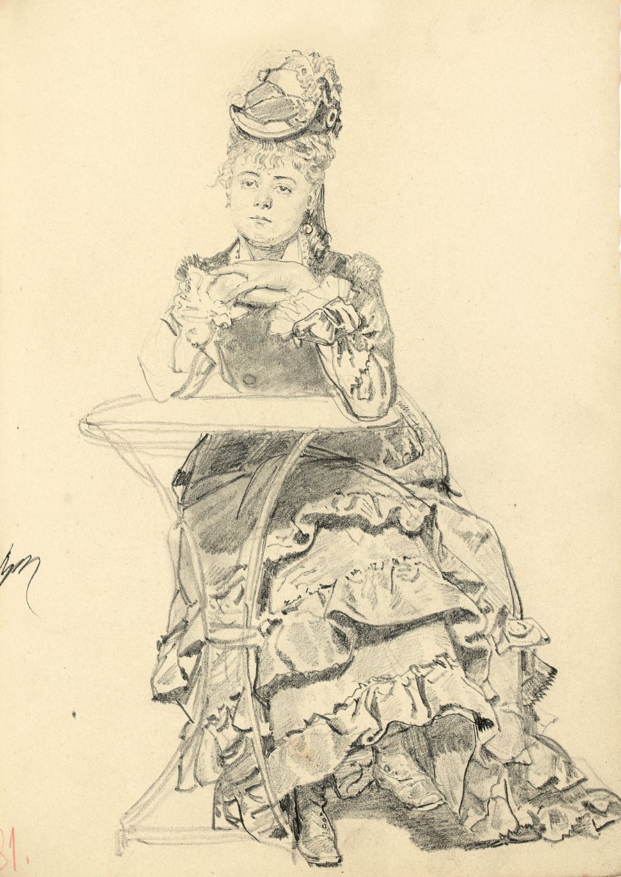 Kvinne som sitter ved et kafébord, ca. 1872-1875 av Ilya Efimovich Repin