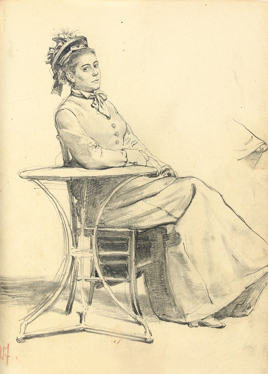 Kvinne som sitter ved et kafébord, ca. 1872-1875 av Ilya Efimovich Repin