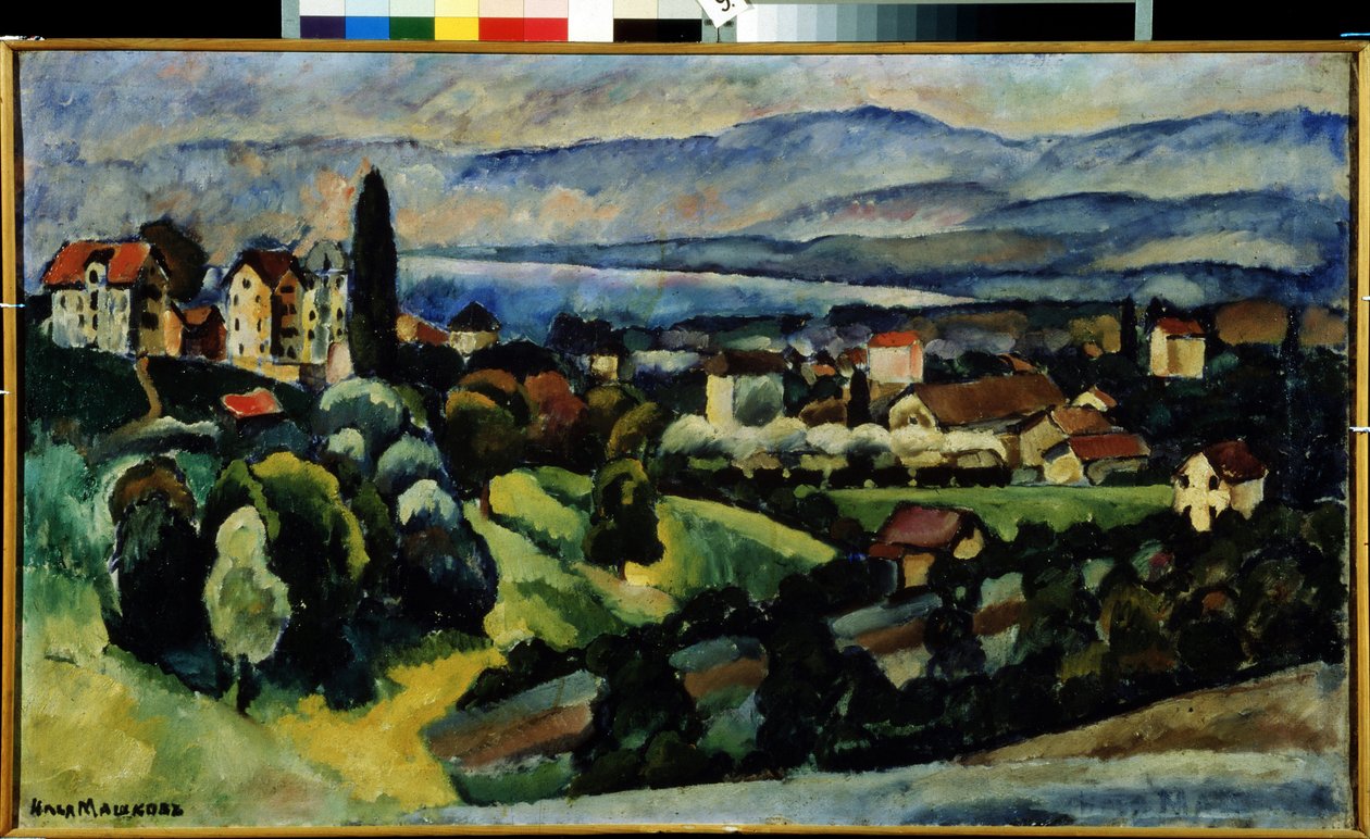 Utsikt over byen Nervi (Italia) Beskrivelse av landskapet og den lille byen på kysten av den italienske rivieraen, nær Genova, om sommeren. Maleri av Ilya Ivanovich Mashkov (Ilia Mashkov, Matchkov) (1881-1944), olje på lerret. av Ilya Ivanovich Mashkov