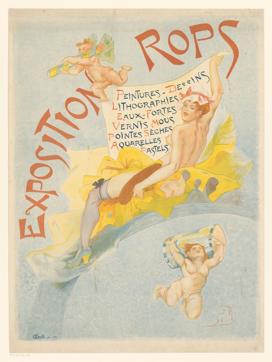 Plakat for utstilling med verk av Felicien Rops Exposition Rops (tittel på objekt) av Imprimerie Crété