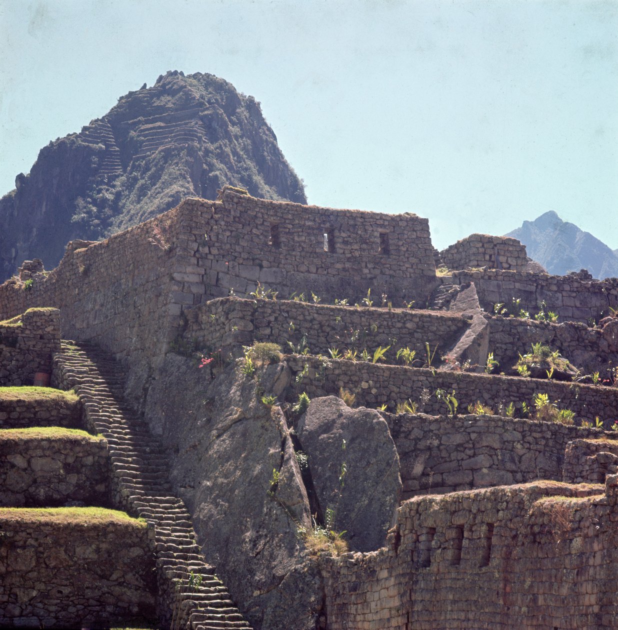 Ruiner av terrassebygninger i citadellet ved Machu Picchu av Incan