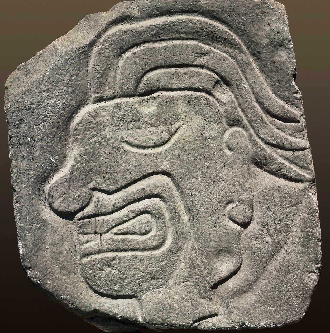 Inka-relieff som representerer et ansikt i profil (stein) av Incan