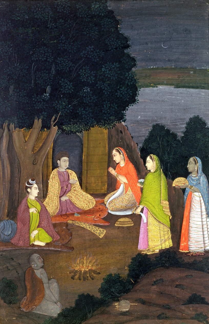 Damer på besøk til en Yogini, School of Faqurullah Khan, Lucknow, Uttar Pradesh (ugjennomsiktig wc på papir) av Indian School