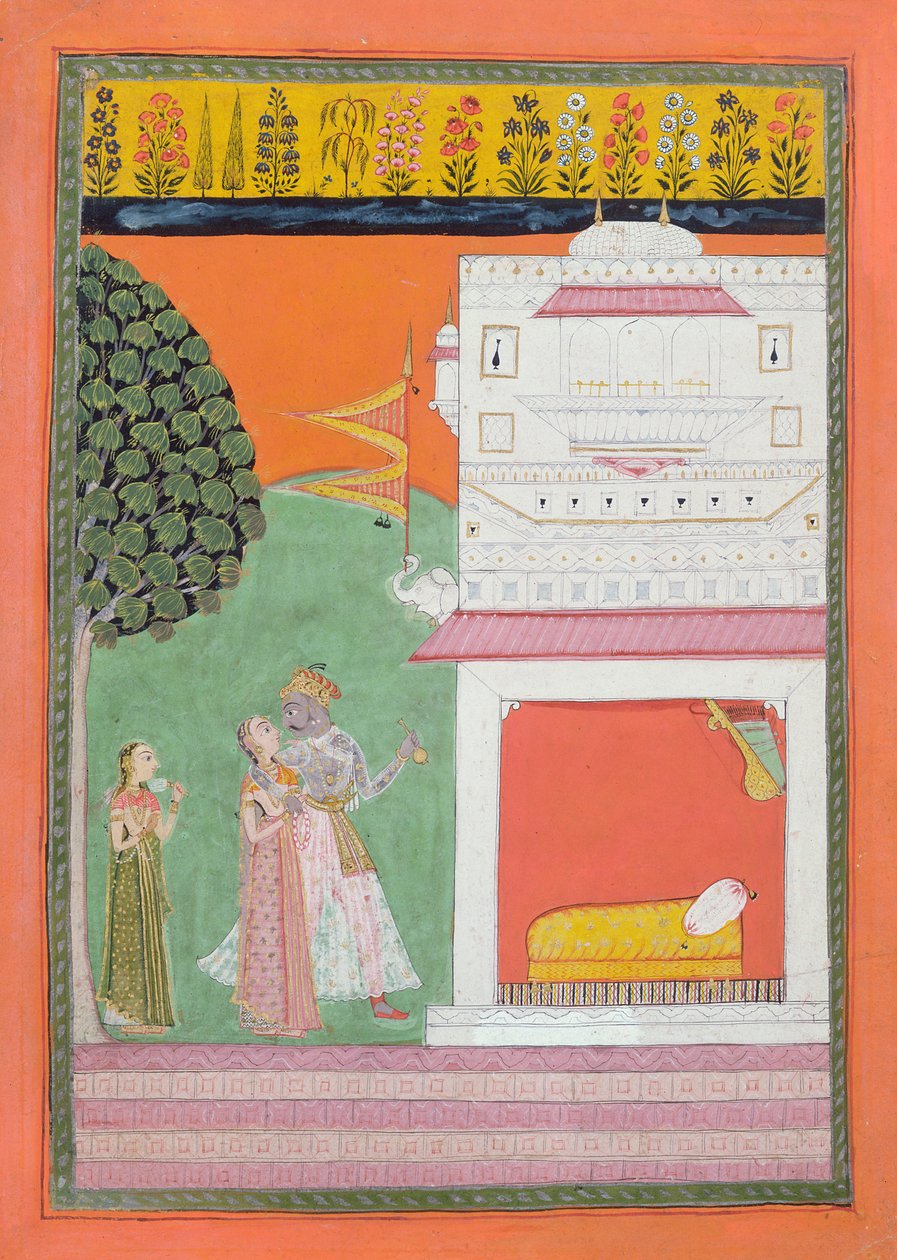 Elskere nærmer seg et sengekammer, Malwa, ca. 1680 av Indian School