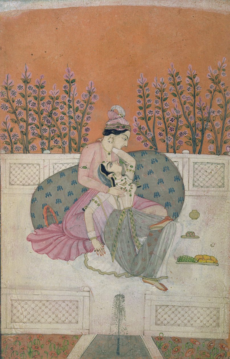 Elskere på en terrasse, Pahari av Indian School
