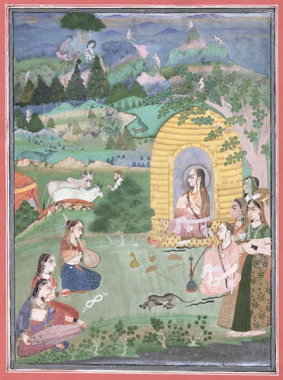 Miniatyrmaleri av en yogini i et landskap, Bikaner, 1680 (ugjennomsiktig mineralfarger på hvitt papir) av Indian School