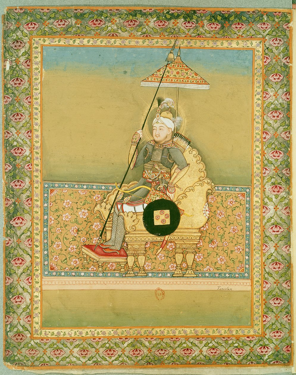 Tamerlane (1336-1404) fra et album med portretter av Mughal-keisere, 1774 av Indian School