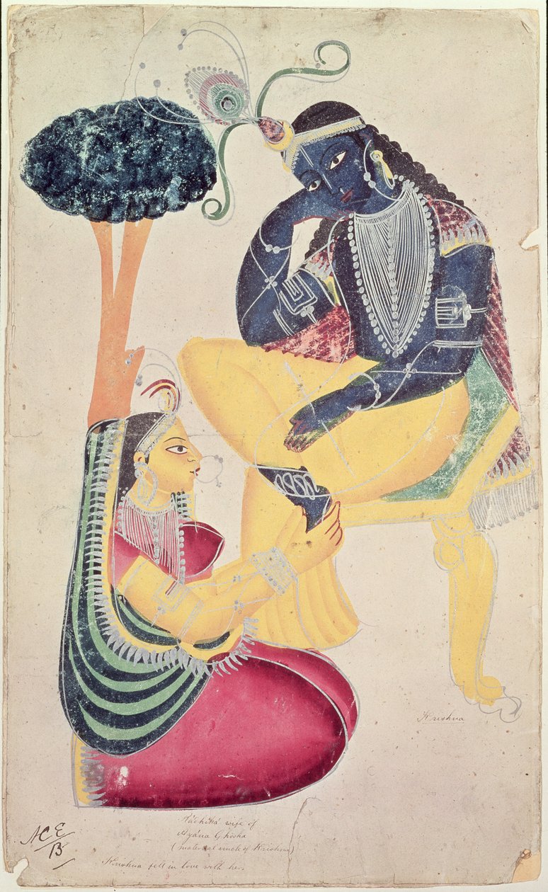 Guden Krishna med sin dødelige kjærlighet, Radha av Indian School