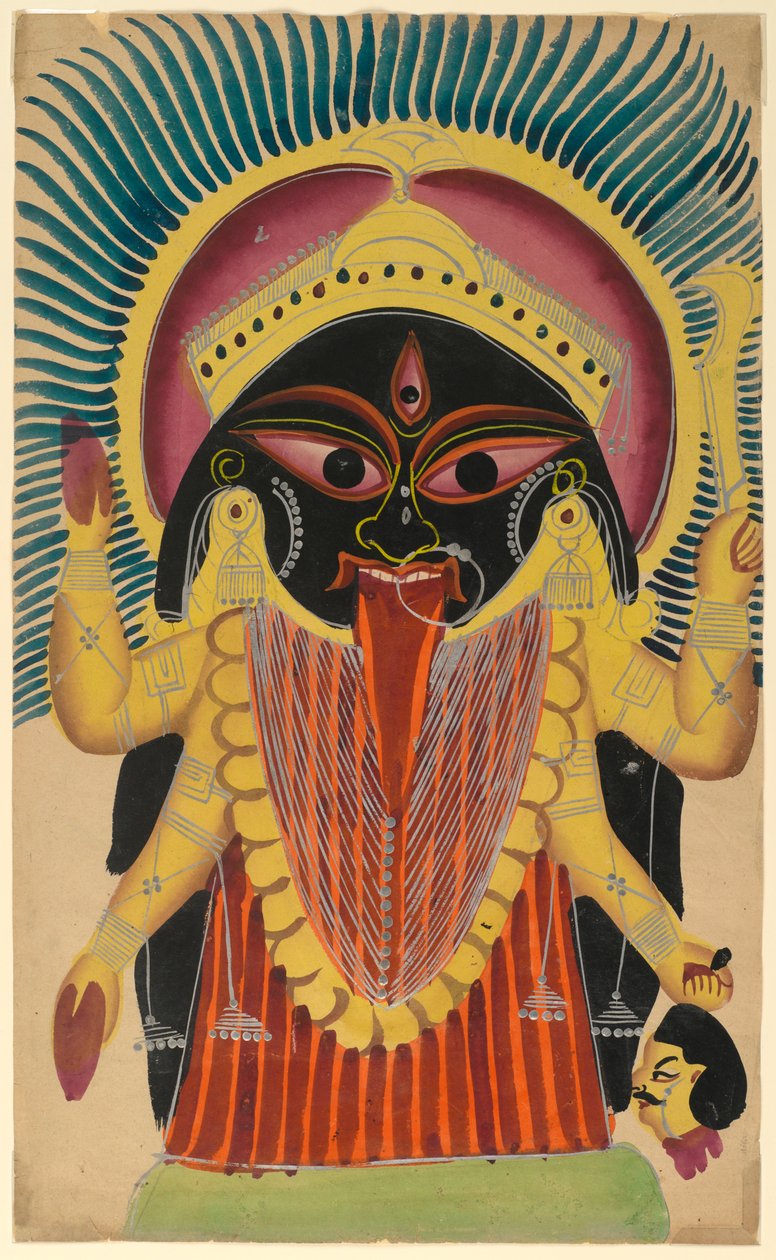 Kali, sent 1800-tidlig 1900-tall (wc på papir med polerte tinnaksenter) av Indian School