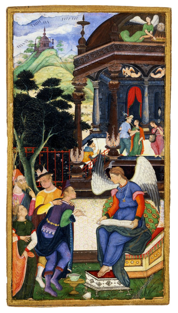 En engel som samtaler med en gruppe europeere, ca. 1610 av Indian Art