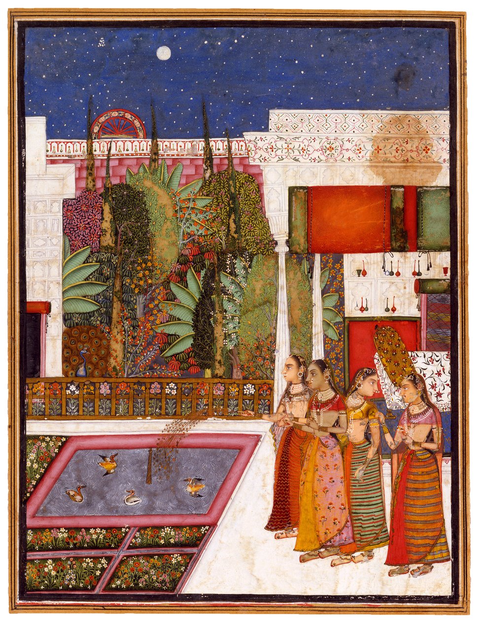 Fire kvinner i en palasshage, midten av 1700-tallet. av Indian Art