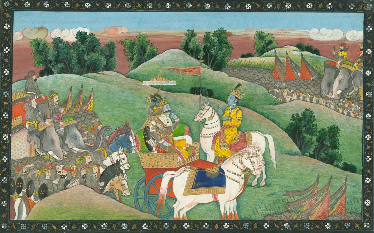 Dialogen mellom Lord Krishna og Arjuna, ca. 1830 av Indian Art