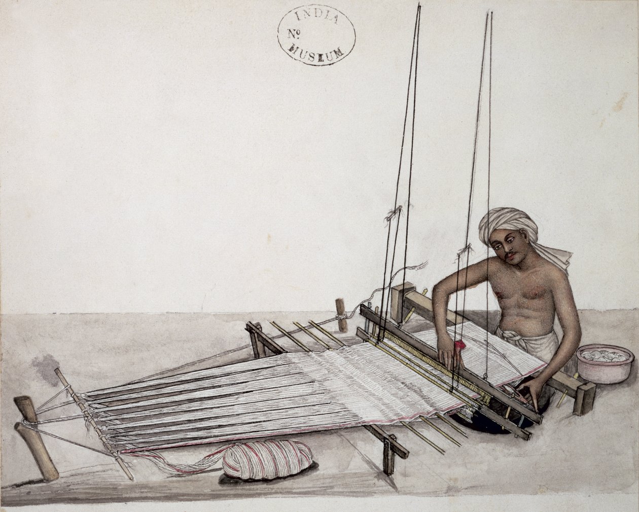 AS10 Vol.52 f5 4904 kat.201 i-iv Weaver at a loom, Bombay, ca.1873 (akvarell på papir) av Indian School