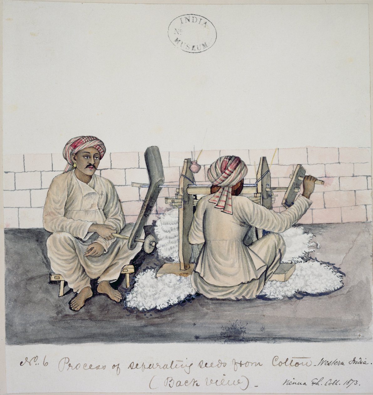 AS10 Vol.52 ff.3 4896.cat.201 i-iv To menn som renser bomull, Bombay, ca. 1873 (akvarell på papir) av Indian School