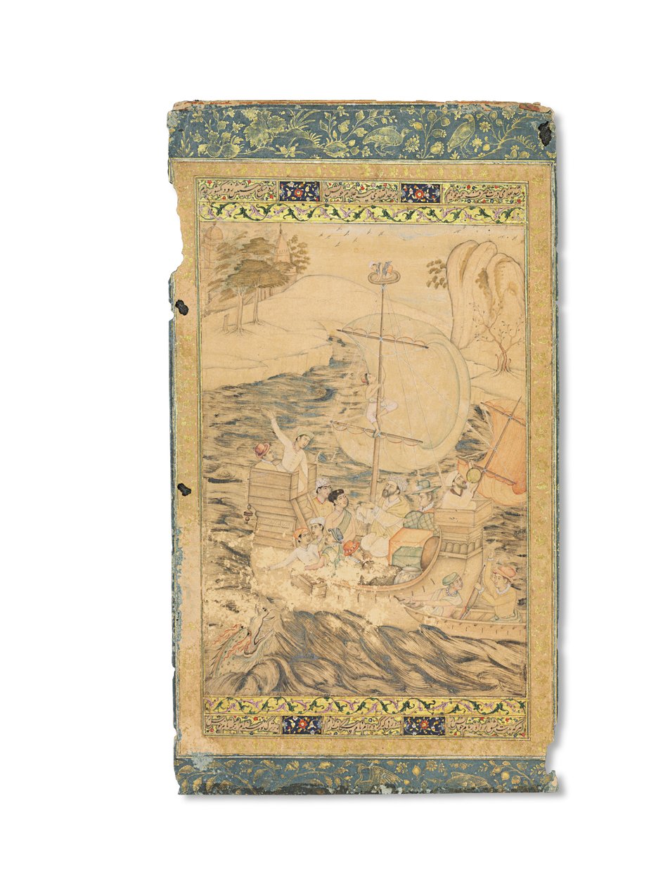 En karavel angrepet av et sjømonster, Mughal India, ca. 1590 (ugjennomsiktige pigmenter forsterket med gull og sølv på papir) av Indian School