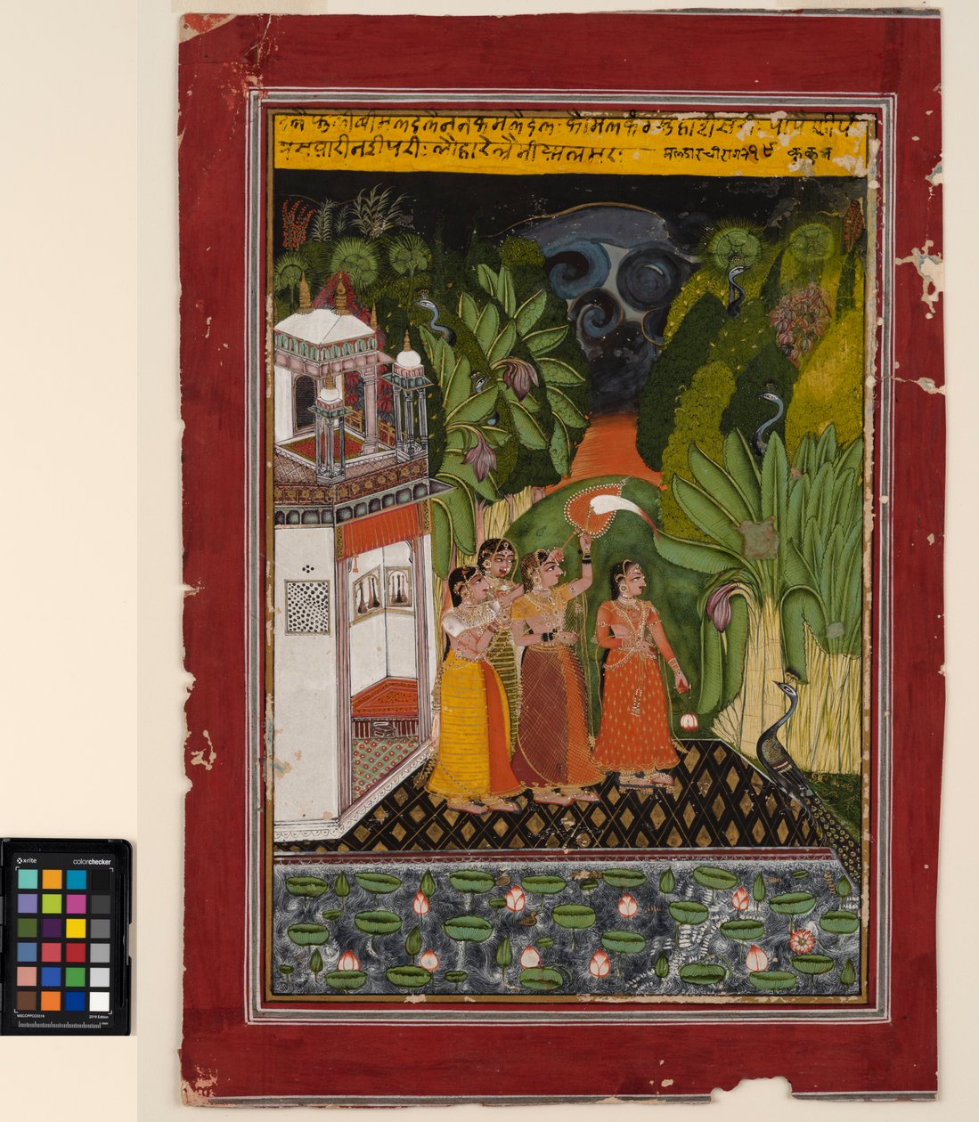 En heltinne venter på sin helt, ca. 1740 (ugjennomsiktig akvarell og gull på papir) av Indian School