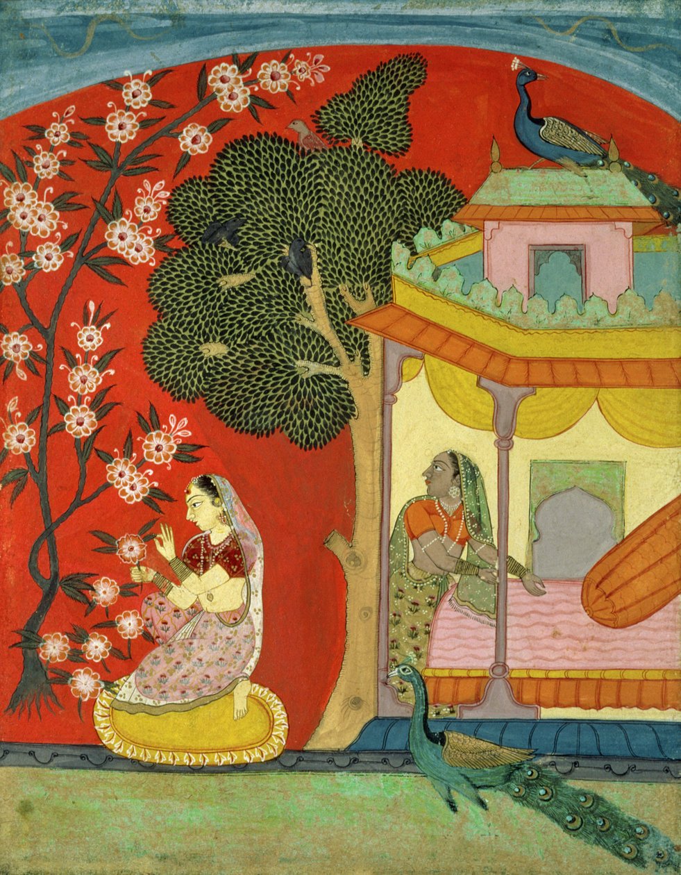 En dame som plukker blomster, sørlige Rajasthan eller Deccan, ca. 1675 av Indian School