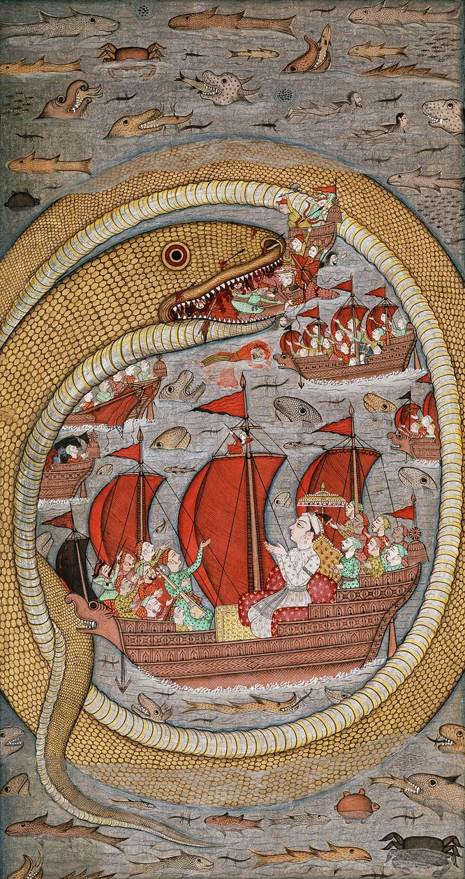 En monstrøs slange som fortærer den kongelige flåten, ca. 1670-1690 av Indian School