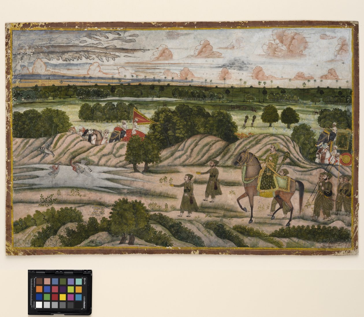 En Nawab og hans holdere på jaktekspedisjon, ca. 1780 (ugjennomsiktig akvarell og gull på papir) av Indian School