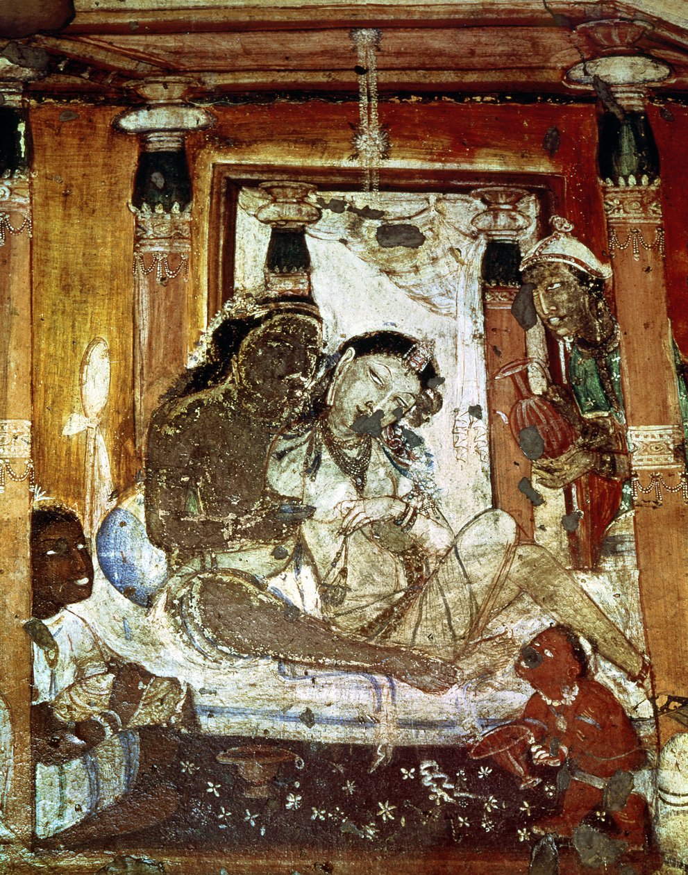 Et fyrstelig par i et palass, fra det indre av Cave 17 av Indian School