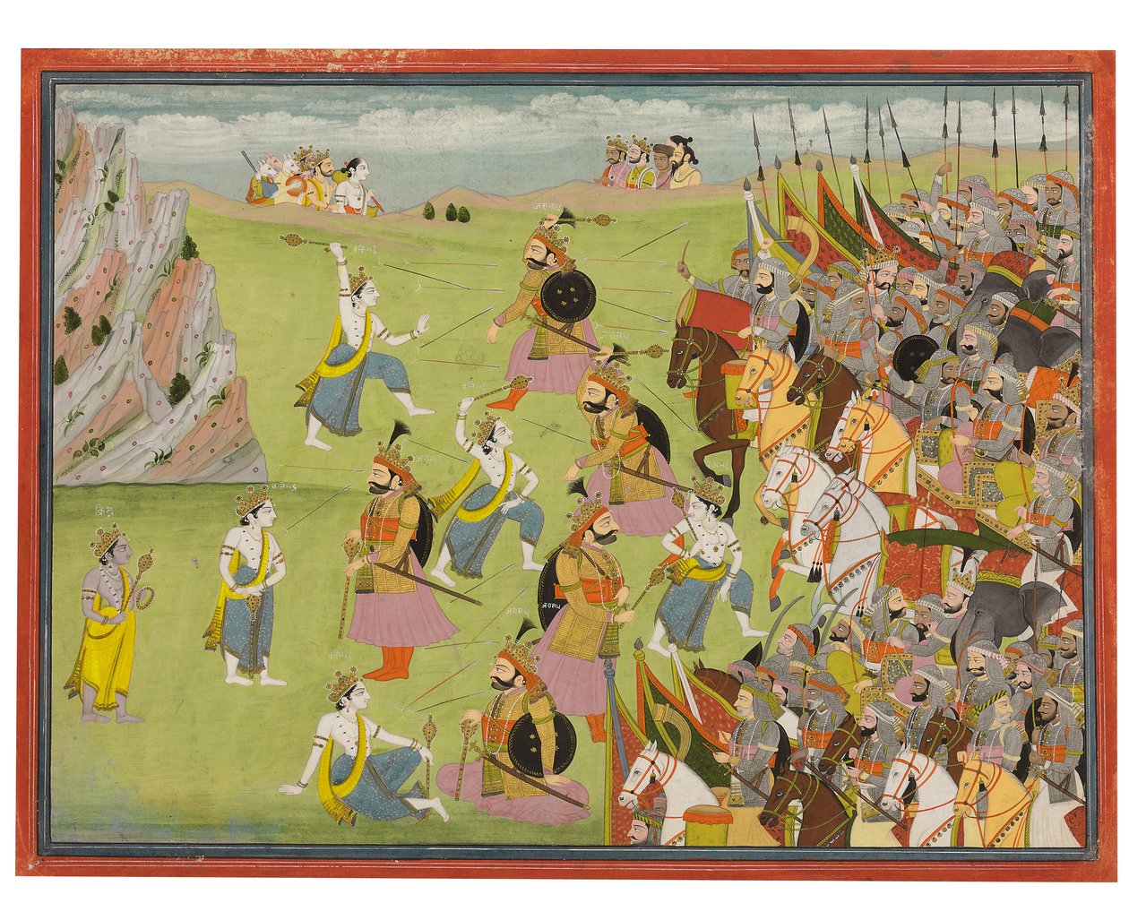 Et maleri fra Mahabharata: Balabhadra kjemper mot Jarasandha, Kangra og Garhwal, ca. 1810-20 av Indian School