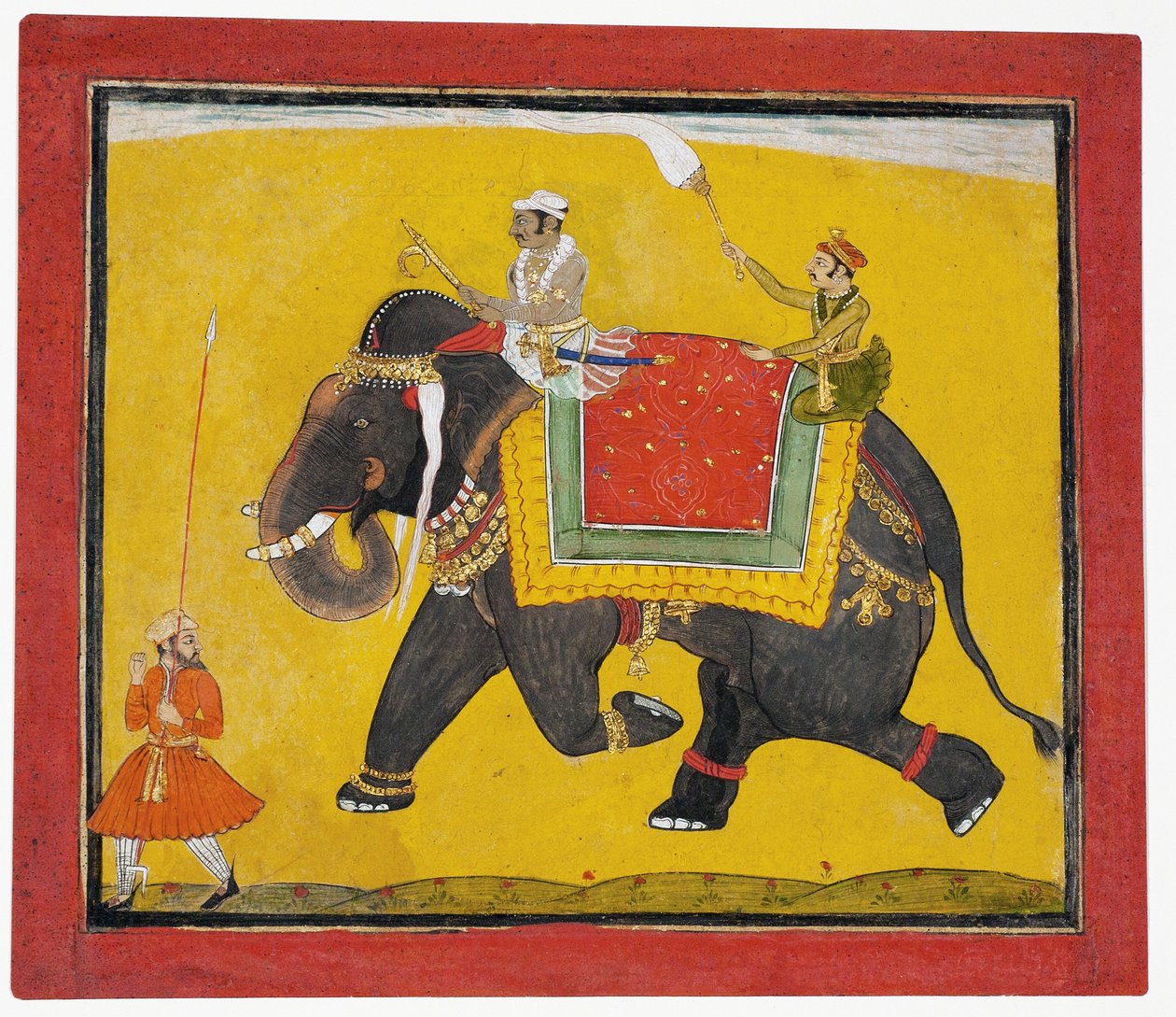 En raja som rir på en elefant, ca. 1690 (ugjennomsiktig wc på papir) av Indian School