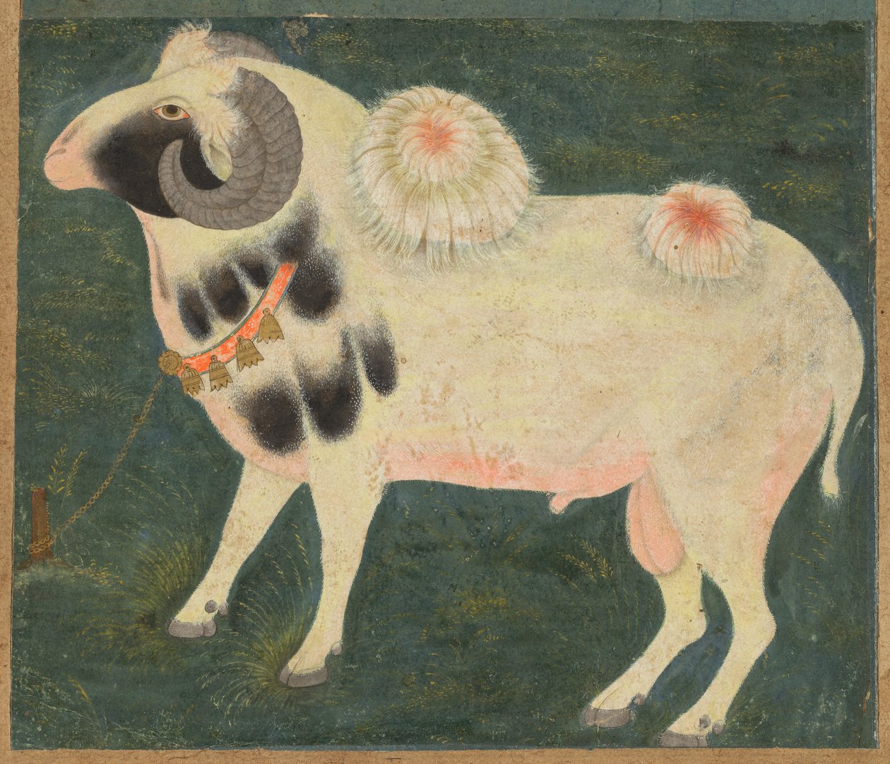 En kongelig vær med gullkjede, ca. 1585 (ugjennomsiktig akvarell og gull på papir) av Indian School