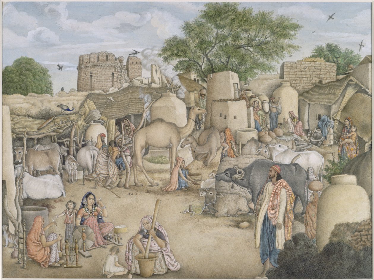 Legg til Or.4057 Et gatebilde i landsbyen Raniya, ca. 1816-20 (akvarell og gouache på papir) av Indian School