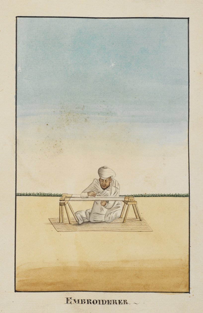 Legg til Or 2716, broderer sittende ved rammen hans av Indian School