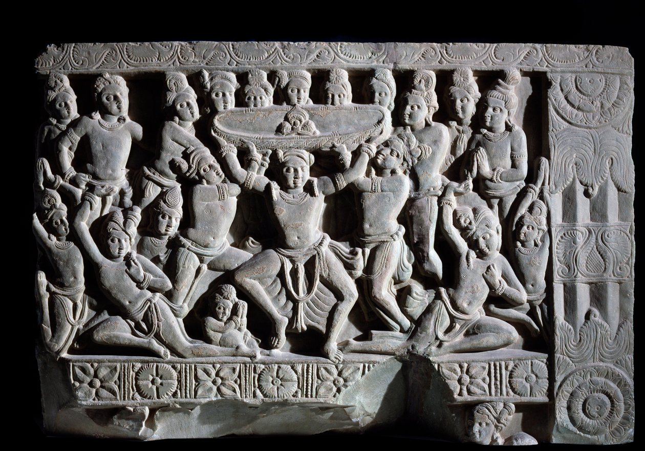 Tilbedelse av turbanen (fragment av relieff, 225-325) av Indian School