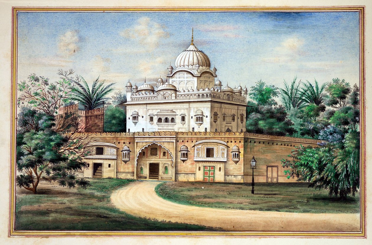Akali Temple Amritsar, fra The Kingdom of the Punjab, its Rulers and Chiefs, bind II, et bind på 30 akvarellstudier av en uidentifisert indisk kunstner, ca. 1840 (wc på papir) av Indian School