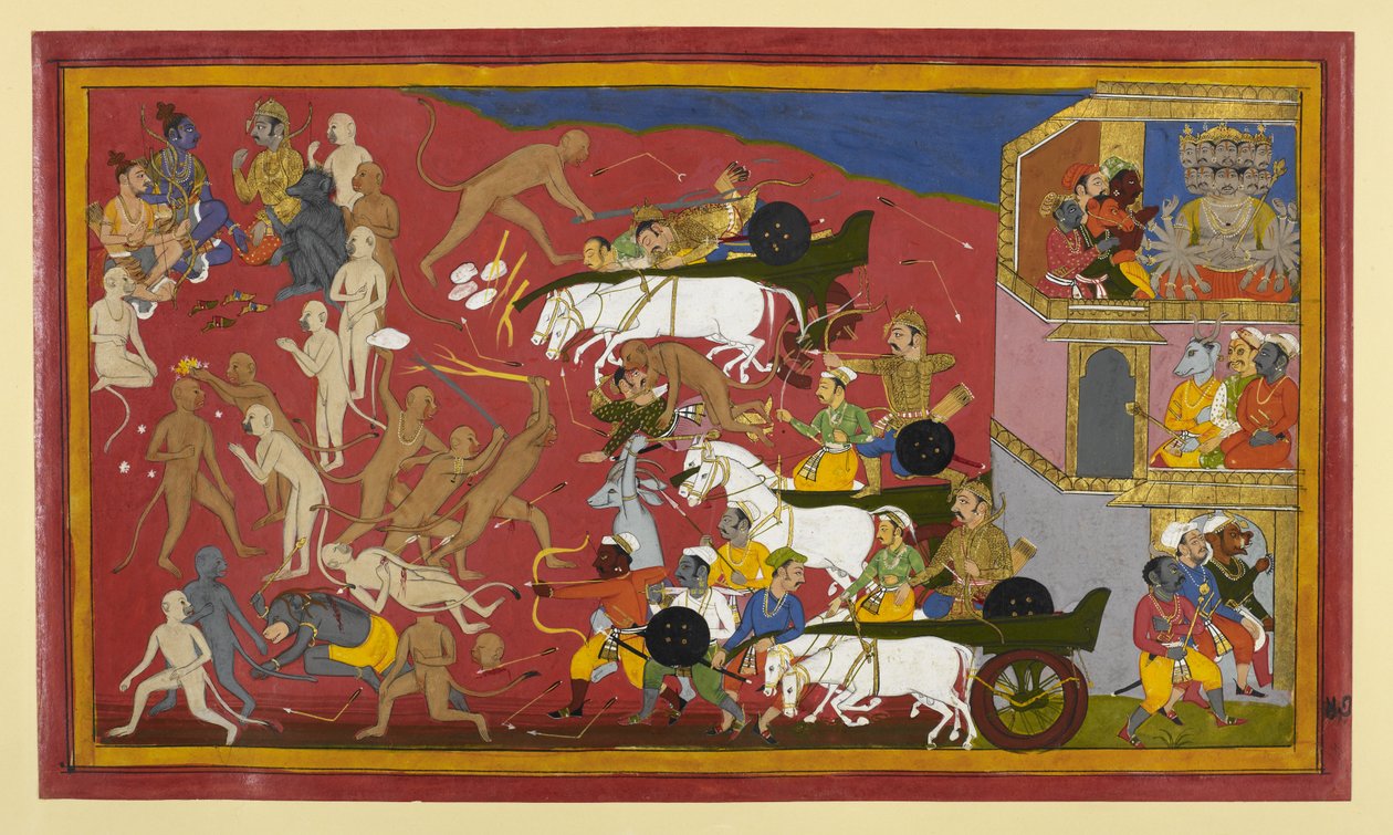 Akampana blir drept av Hanuman; Ramas råd planlegger mens demoner trekker seg tilbake av Indian School
