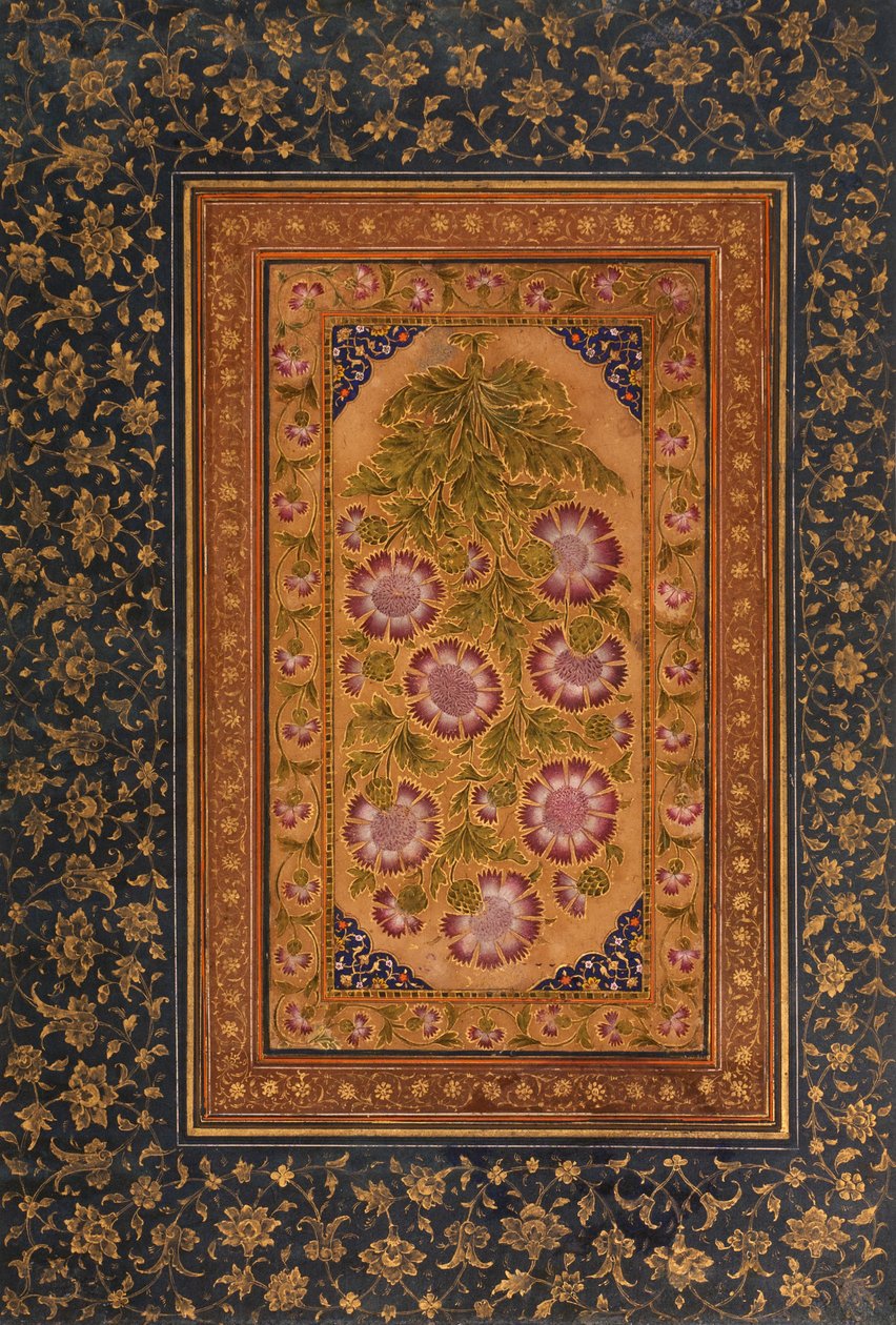 Albumside med Stokesia og portrett av Abdul Rahim Khan-e Khanna, ca. 1800 (ugjennomsiktig wc og gull på papir) av Indian School