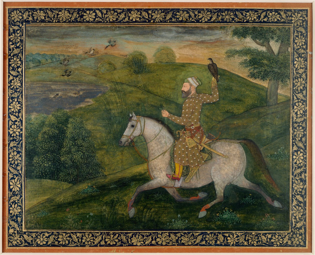 Alivardi Khan Goes Hawking (gouache på papir) av Indian School