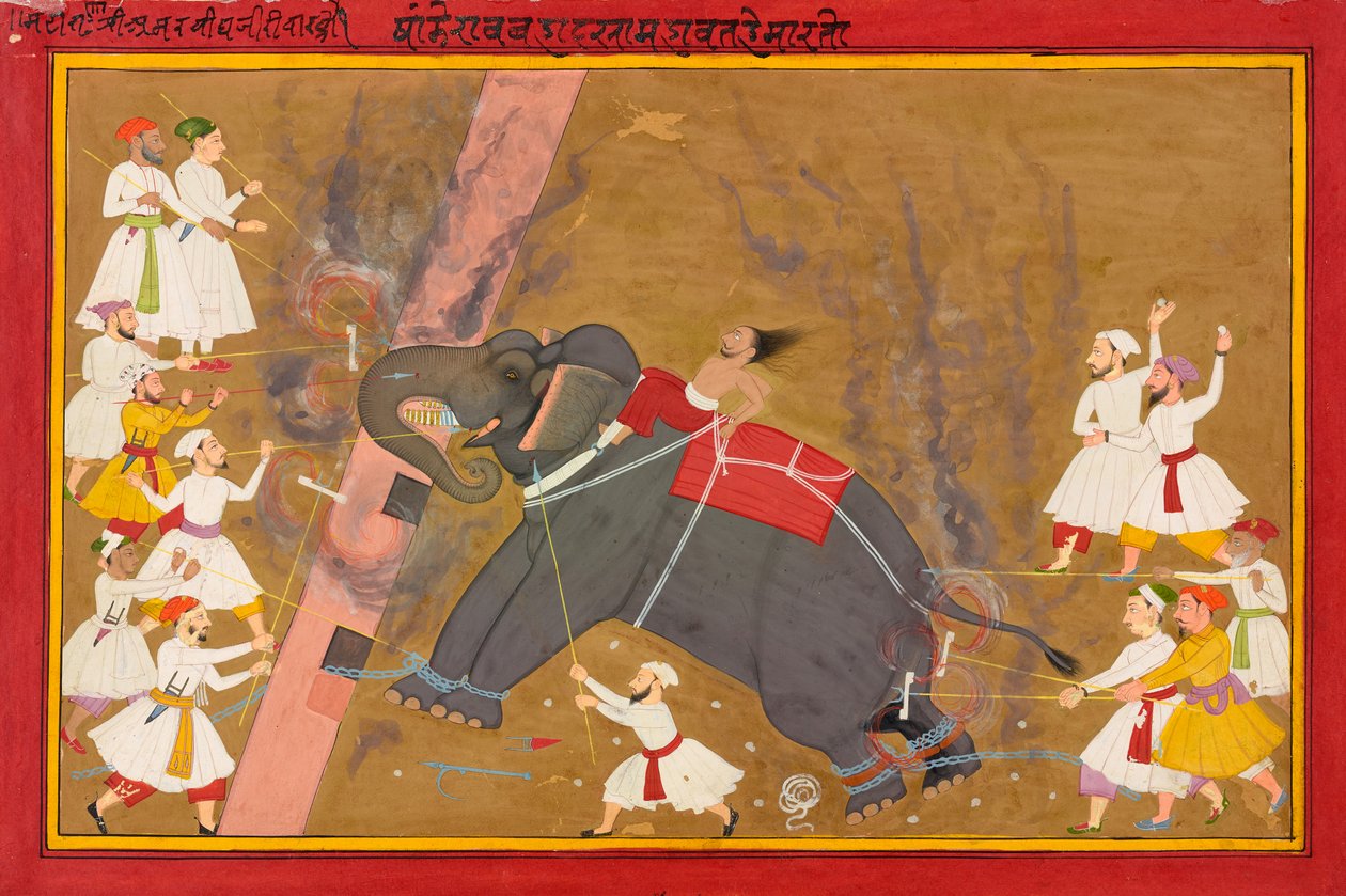 En elefant går amok, ca. 1700 av Indian School