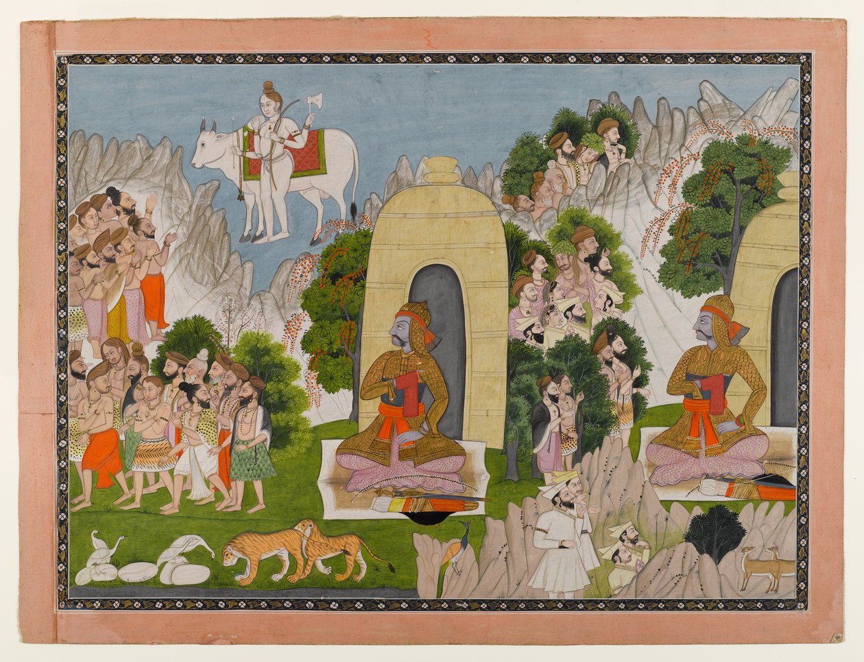 Arjunas Penance, scene fra en Mahabharata-serie, ca. 1825-40 (wc og gull på papir) av Indian School