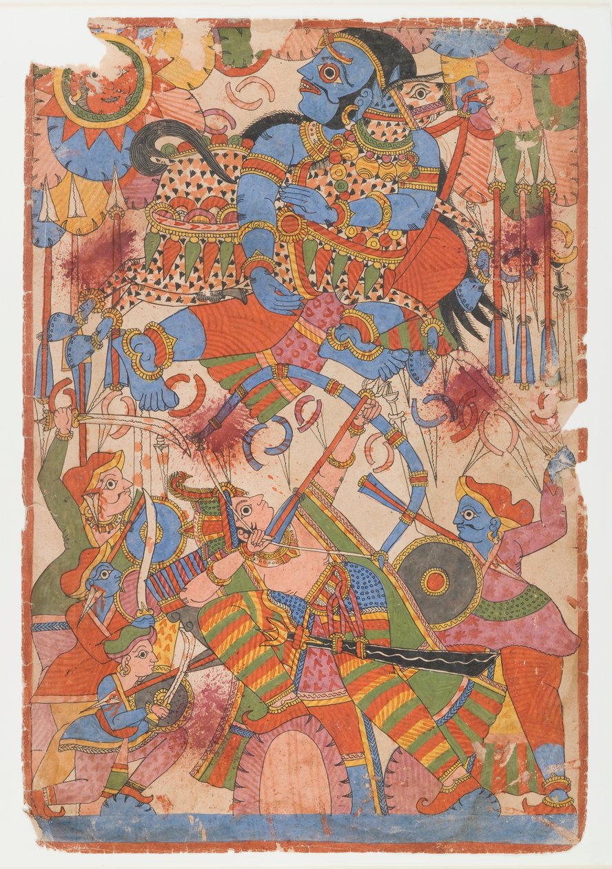 Arjunas heroiske bragd i kamp, fra en Mahabharata-serie, ca. 1830-50 (blekk og farge på papir) av Indian School